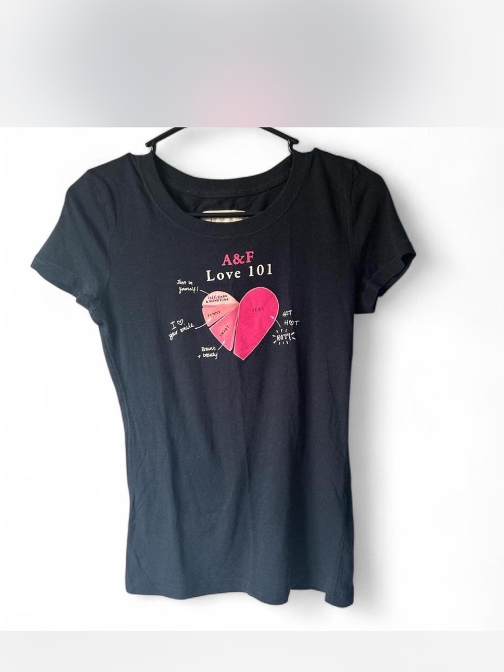 Abercrombie & Fitch Black Tee with Pink Heart Graphic